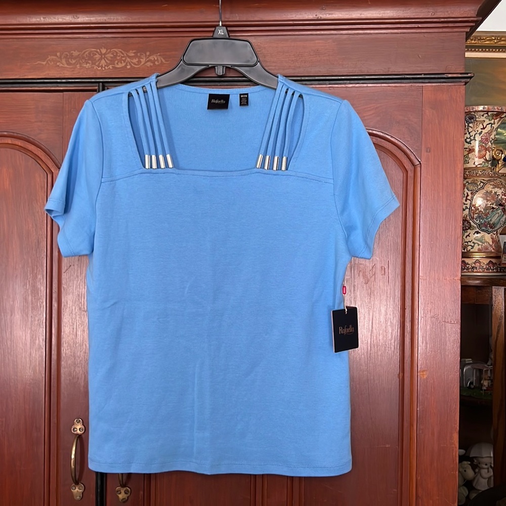 Rafaella Sky Color Shirt With Neck Decor Size MP